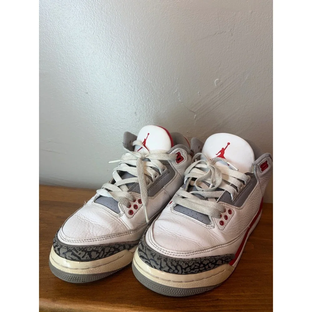 Jordan 3 Retro Fire Red 2022 White Red Elephant Print DM0967-160 Kids 6.5Y